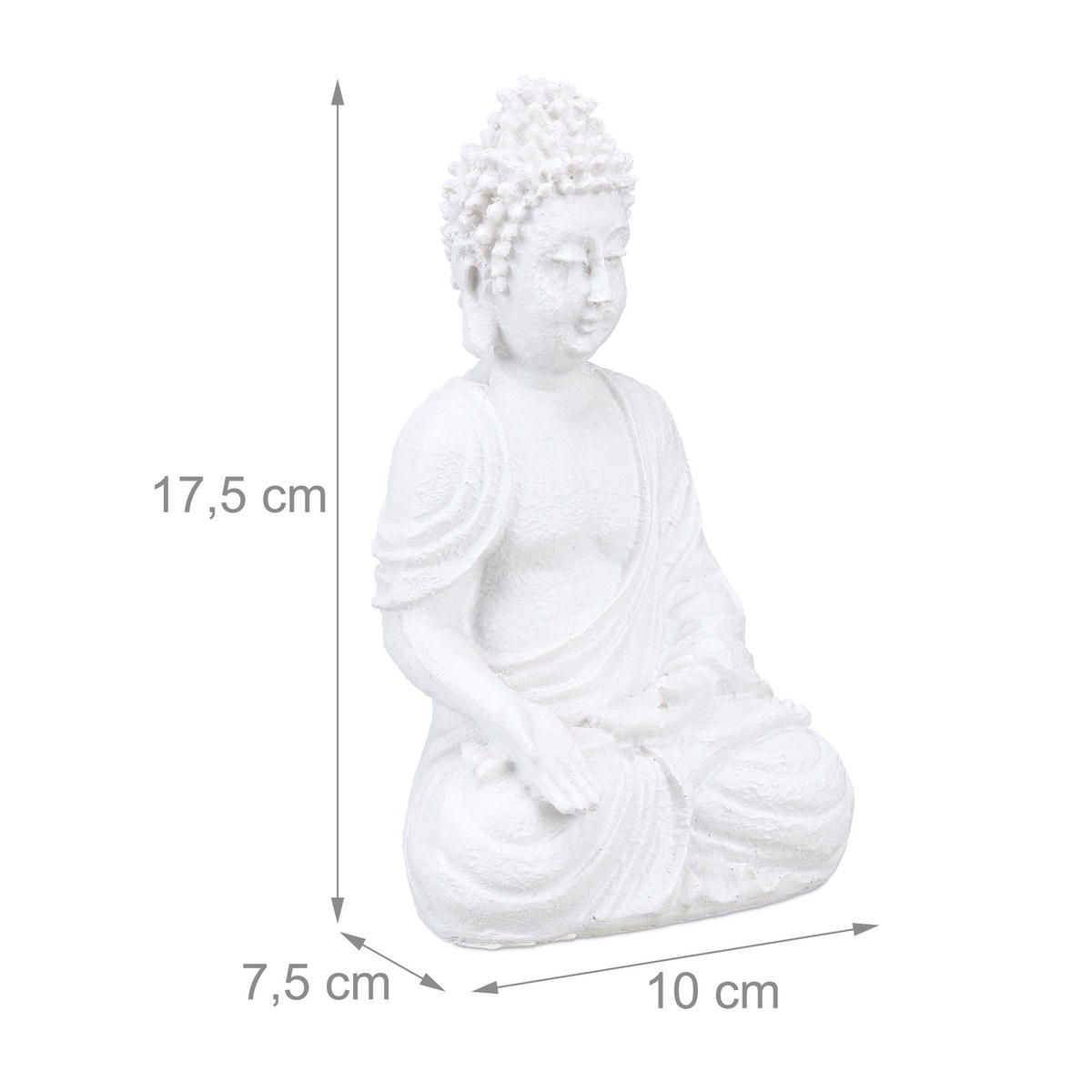 BUDDHA-FIGUR - Weiß, Kunststoff (10/17.5/7.5cm) - Relaxdays