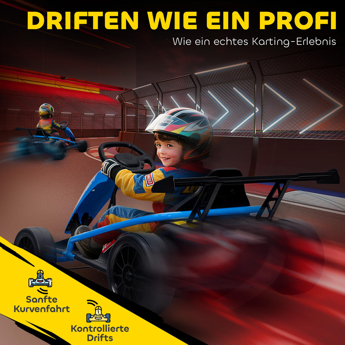 KINDER-ELEKTRO-GOKART 24 V 6-13km/h Musik und Hupe - Blau, Kunststoff (119/77/54cm) - AIYAPLAY