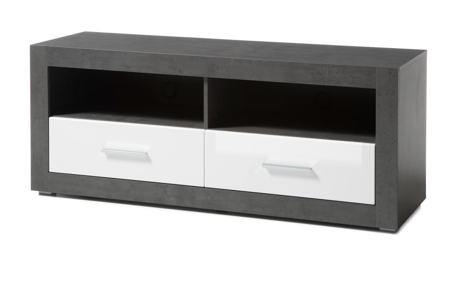 TV-LOWBOARD weiß Hochglanz, grau Stone, TV Unterteil mit Komforthöhe 150 cm - Chromfarben/Weiß Hochglanz, Holzwerkstoff/Kunststoff (150/61/45cm) - Furn.Design