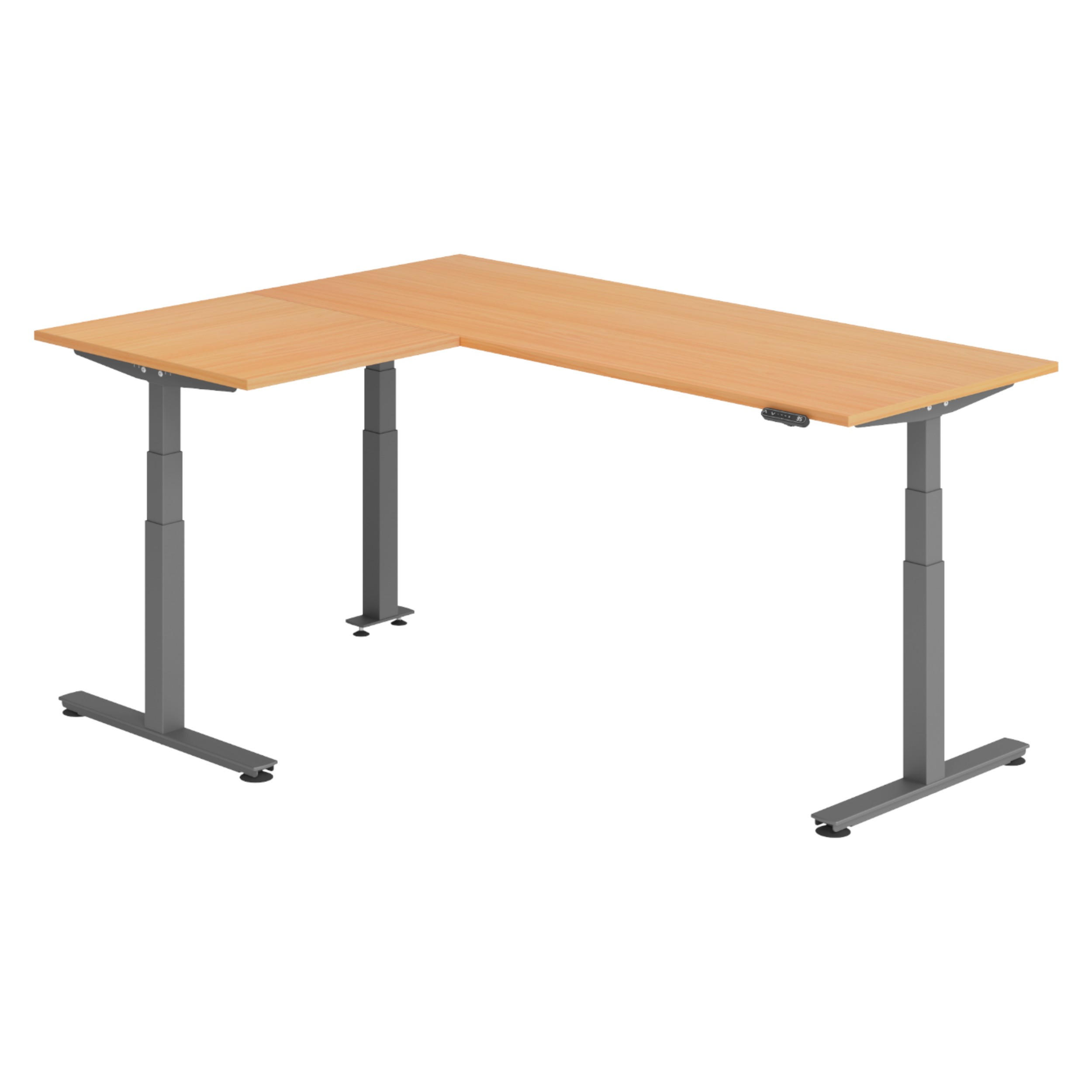 ECKSCHREIBTISCH elektrisch höhenverstellbar L-Form 160/200/74 cm in Buchefarben/Graphitfarben - Buchefarben/Graphitfarben, Holzwerkstoff (160/200/74cm) - bümö