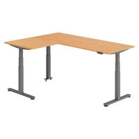 ECKSCHREIBTISCH elektrisch höhenverstellbar L-Form 160/200/74 cm in Buchefarben/Graphitfarben - Buchefarben/Graphitfarben, Holzwerkstoff (160/200/74cm) - bümö