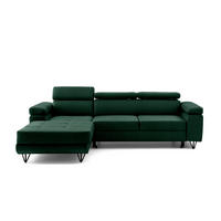 ECKSOFA NORIS L Links mit Schlaffunktion 128x203 Velours Dunkelgrün - Dunkelgrün/Schwarz, Holz/Textil (250/183cm) - Muffo
