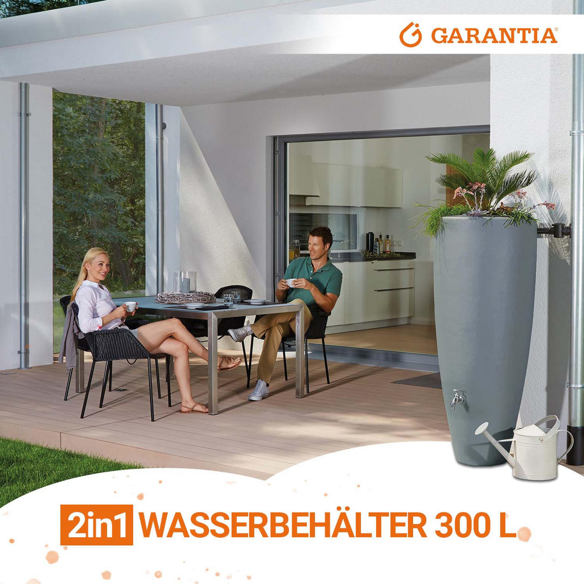 2IN1 Regentonne 300 L, zinkgrau inkl. Pflanzschale - Hellgrau, Kunststoff (62/145/62cm) - GARANTIA