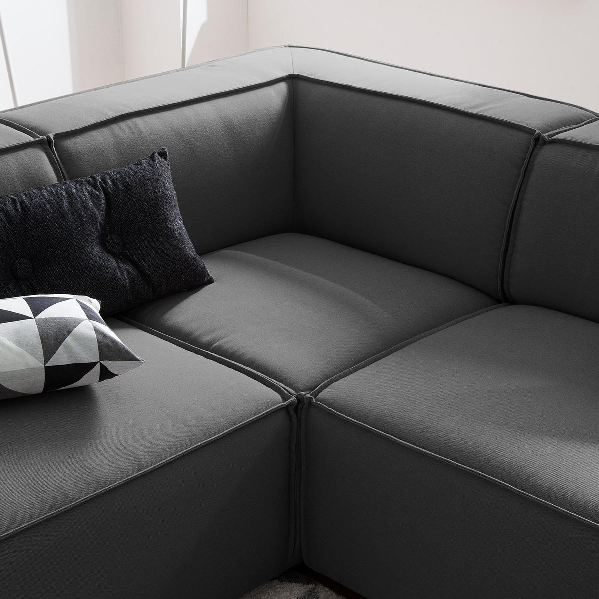 ECKSOFA mit Ottomane - Anthrazit/Schwarz, Kunststoff/Textil (260/234cm) - home24