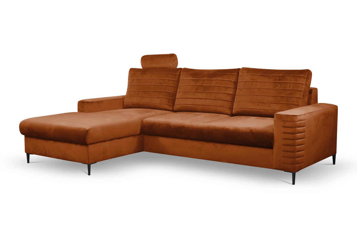 ECKSOFA GRIFO L-S Braun Velours-Stoff mit Schlaffunktion - Braun, Holz (253/165cm) - MASSENO