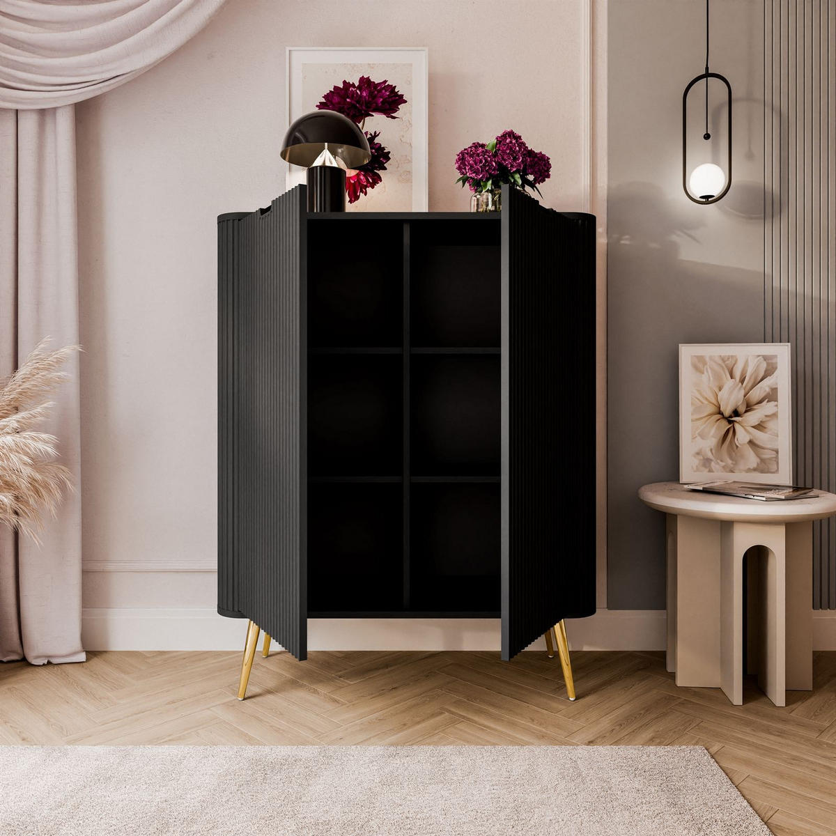 KOMMODE ZAIRA K103 zweitürig Schwarz - Schwarz, Holzwerkstoff (103/129/39cm) - Lookway
