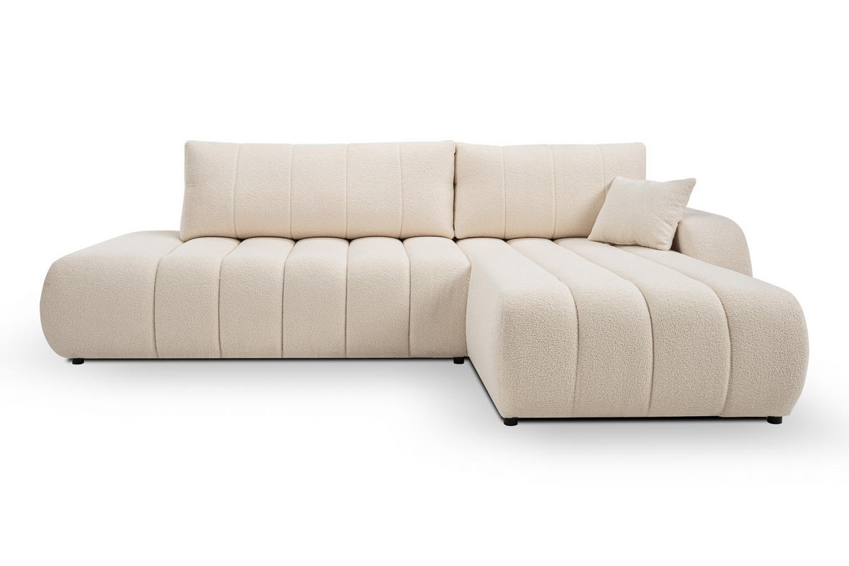 ECKSOFA Baloo mit Schlaffunktion und Bettkasten, komfortable Polsterung, Stoffbezug, lose Rückenkissen, freistehend, RECHTS, 276x176x88 cm, Cream - Creme, Holz/Textil (276/176cm) - DomoHome