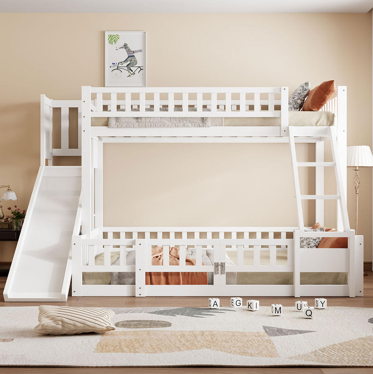 ETAGENBETT 90/200 cm und 140/200 cm mit Rutsche, Leiter und Regalen aus Kiefer und MDF, Weiß - Weiß, Holzwerkstoff (140/200cm) - Redom