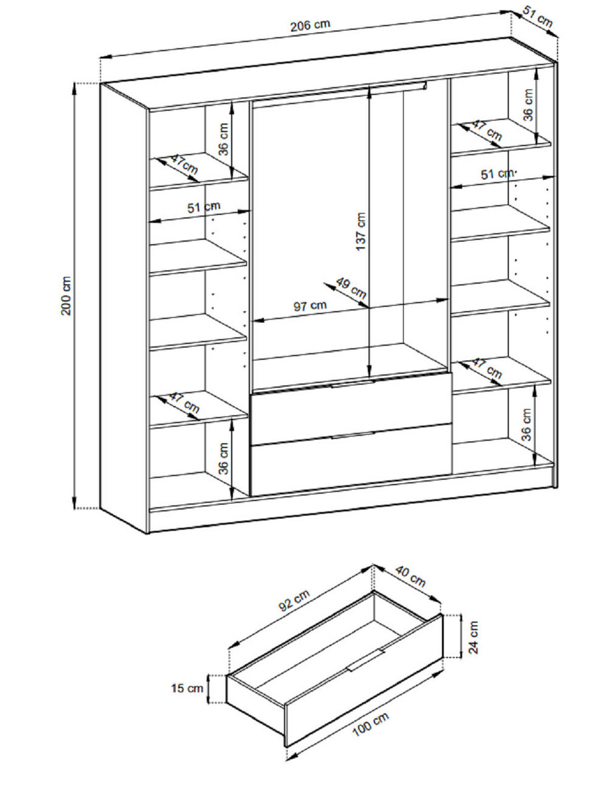 KLEIDERSCHRANK 200 cm Fioro - 4 Türen, Lamellen, Schubladen, Artisan Eiche - Eiche Artisan, Holz (205/200/51cm) - Emporius
