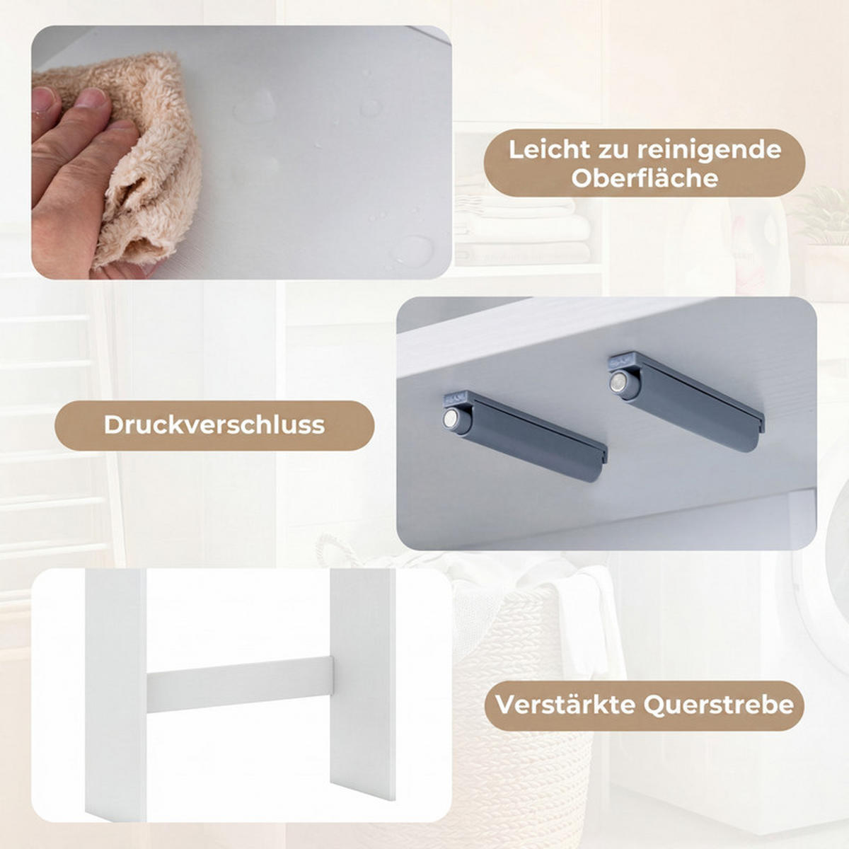 TOILETTENREGAL mit Doppeltür weiß - Weiß, Holzwerkstoff (56/166/23cm) - COSTWAY