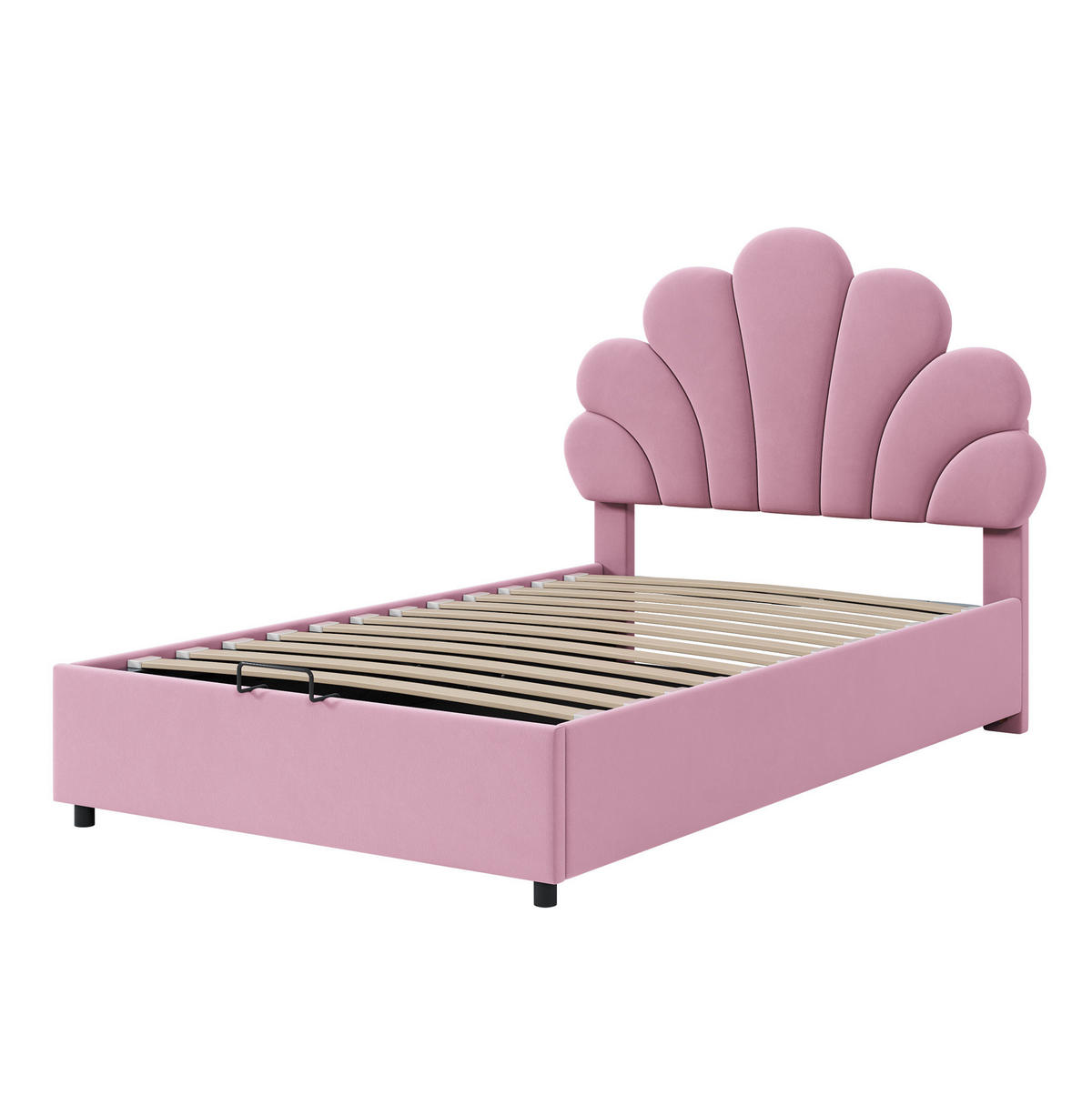 KINDERBETT 90/200 cm in Rosa aus Samt mit Stauraum und floralem Kopfteil - Rosa, Textil (90/200cm) - Flora Grace
