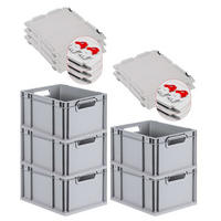 EUROBOX 5x Nextgen Economy Mit Scharnierdeckel Grau/Rot Griffe Offen 20 Liter - Rot, Kunststoff (30/22/40cm) - PROREGAL