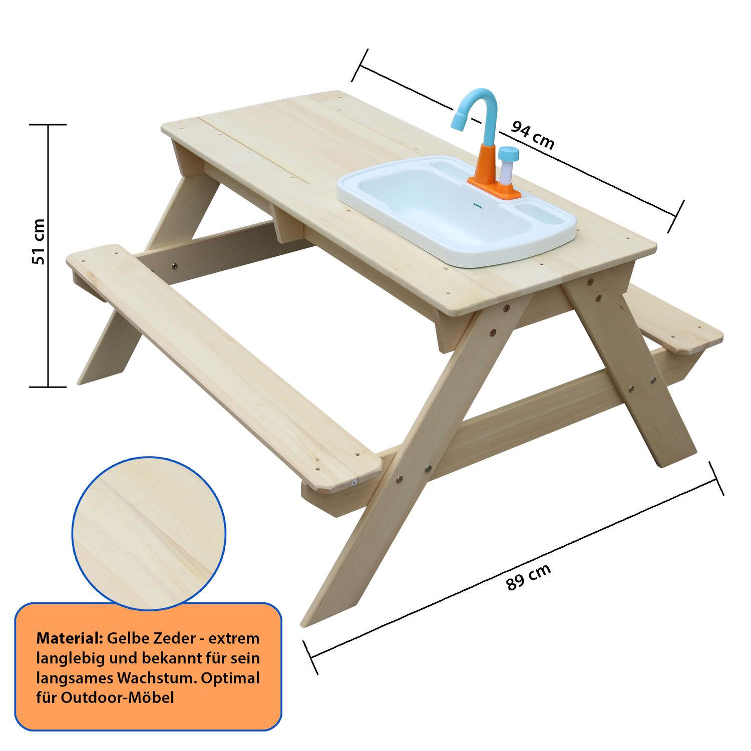 KINDERSITZGARNITUR ROBIN Holz mit Matschtisch - Naturfarben, Holz - Coemo