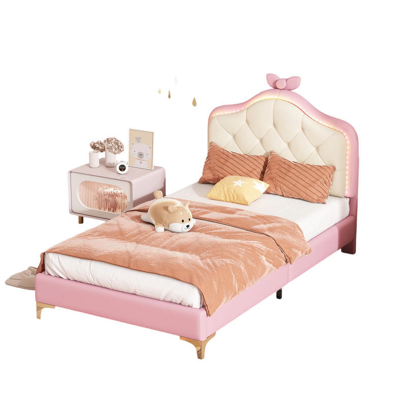 POLSTERBETT 90/200 cm, Rosa, PU, LED, Schleifen-Design - Multicolor, Holz (90/200cm) - SHOPENTRA