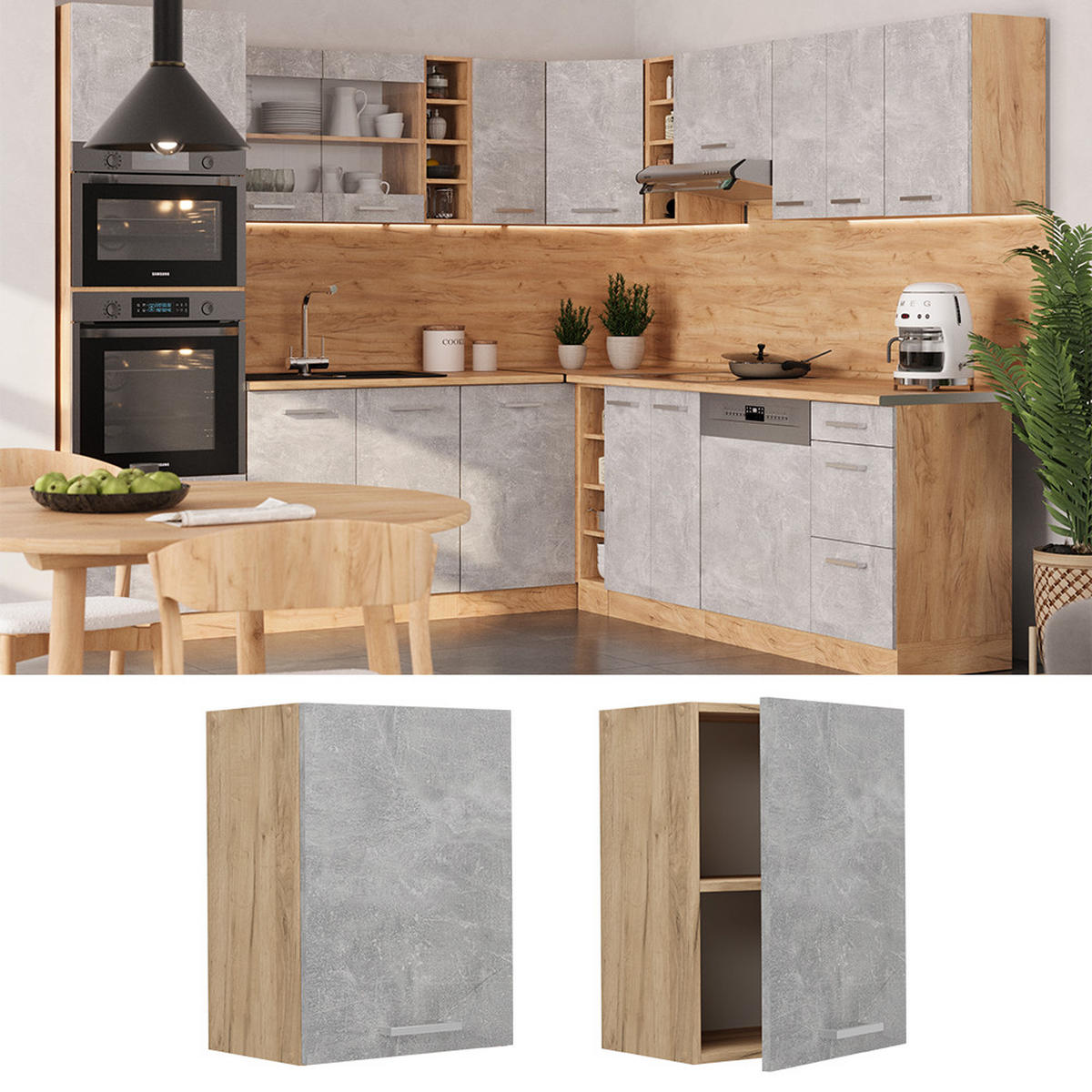 HÄNGESCHRANK R-Line Beton 45 cm - Honigeiche/Schieferfarben, Holzwerkstoff (45/60/31cm) - Vicco