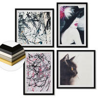 WANDBILDER 4er-Set - 50x50 cm & 40x60 cm Schwarzer Rahmen - Abstrakte Katzenmalereien - Schwarz, Kunststoff (50/50cm) - ArtPrintCave