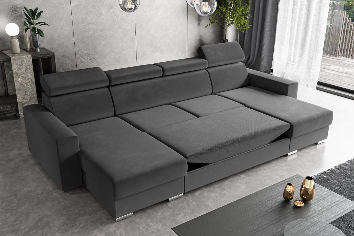 ECKSOFA in U-Form mit Schlaffunktion und Bettkasten Corner Sofa Bett Eckcouch Schlafcouch Ausziehbar FIX-U 306x168 cm Dunkelgrau - Dunkelgrau, Holzwerkstoff/Kunststoff (306/79/168cm) - ALTDECOR