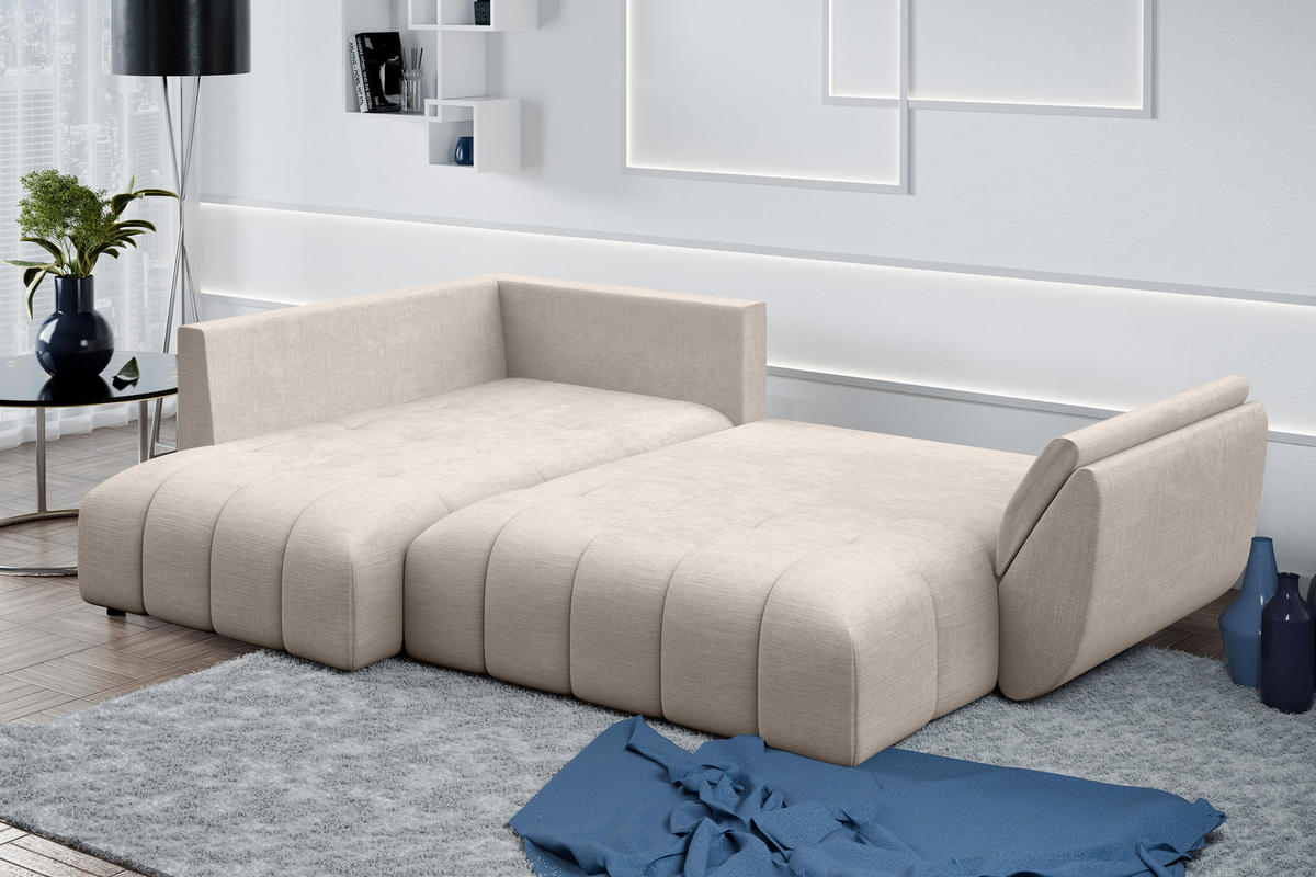 ECKSOFA L Form Corleone Hellbraun 266/182/91 cm mit Schlaffunktion - Schwarz/Bronzefarben, Kunststoff/Textil (266/182cm) - AX Living