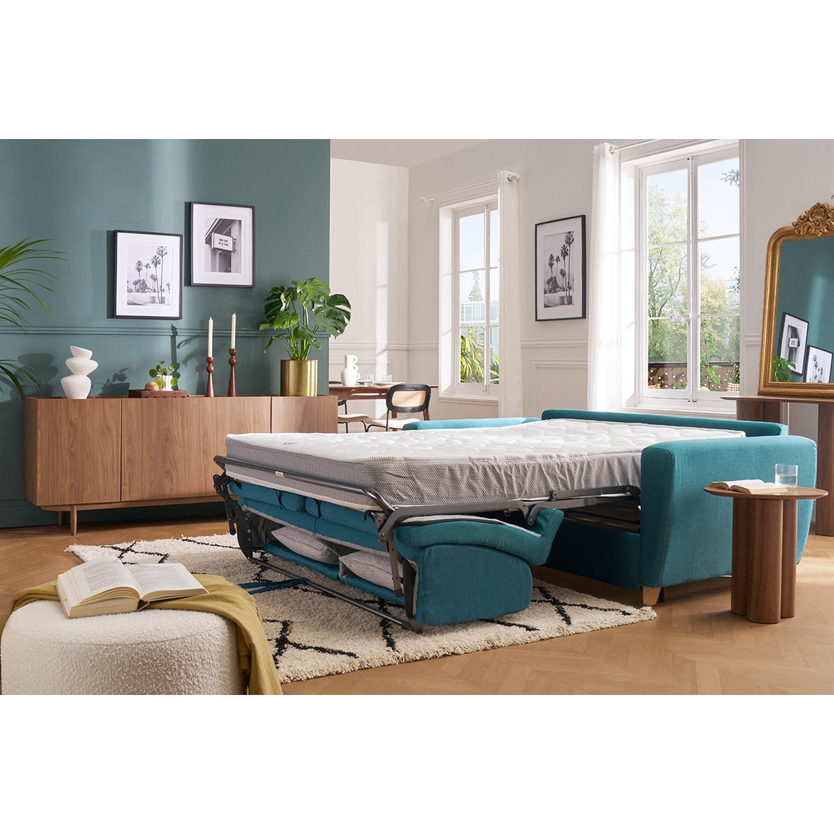 SCHLAFSOFA Skandinavisch Matratze 18 cm Hellgrauer Stoffbezug 3-Sitzer GRAHAM - Hellgrau, Textil (100/88/195cm) - Miliboo