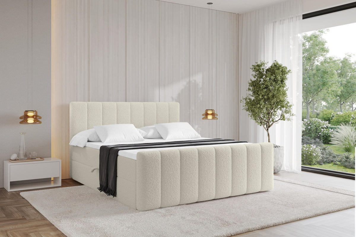 KONTINENTÁLNÍ POSTEL s matrací H4 - OTTA-Z - 140x200 cm Béžová - písková barva, kompozitní dřevo (140/200cm) - ALTDECOR