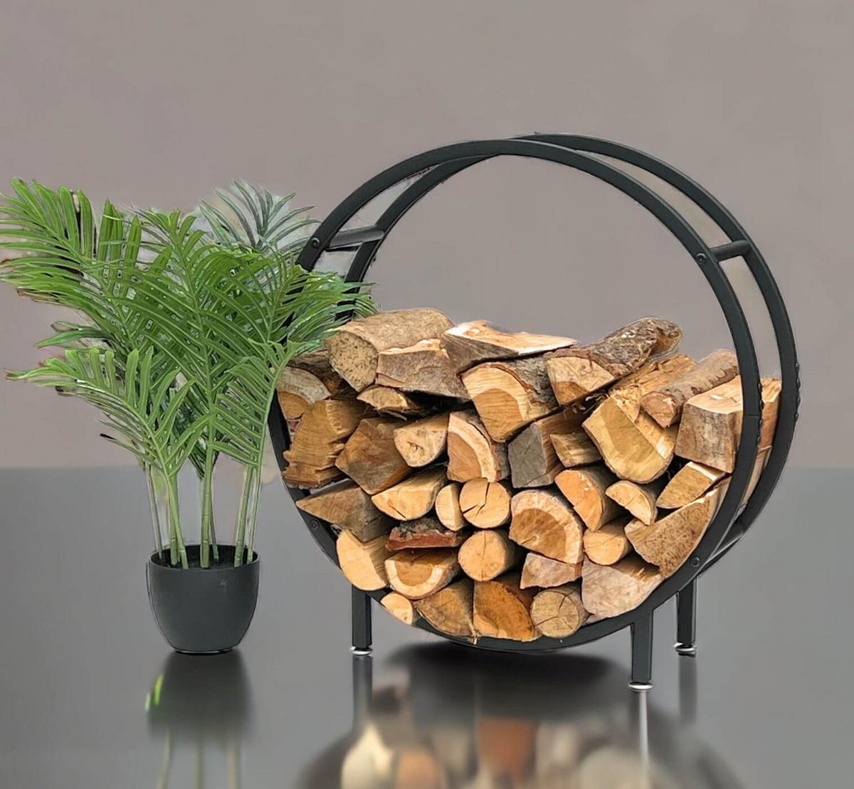 KAMINHOLZREGAL Innen Metall Schwarz Stehend Rund 60 cm - Schwarz, Metall (60/62/20cm) - DanDiBo