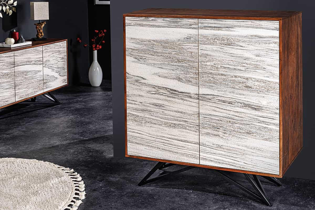 HIGHBOARD MOUNTAIN SOUL Akazie Weiß 120cm - Schwarz/Braun, Holz/Stein (100/120/38cm) - riess-ambiente