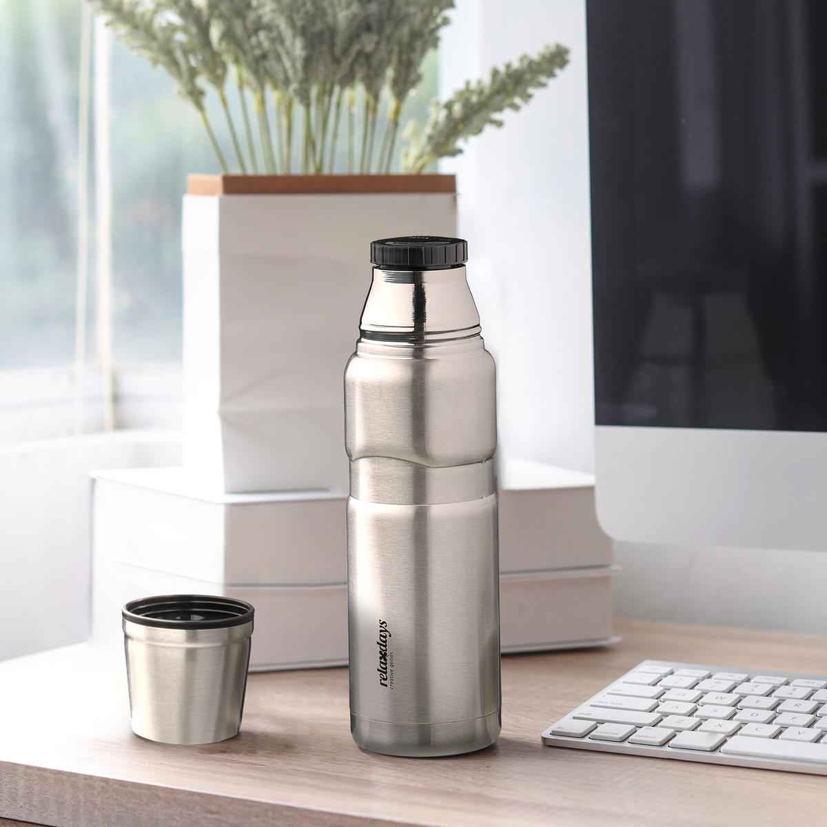 EDELSTAHL-TRINKFLASCHE - Silberfarben, Kunststoff/Metall (0.5L) - Relaxdays