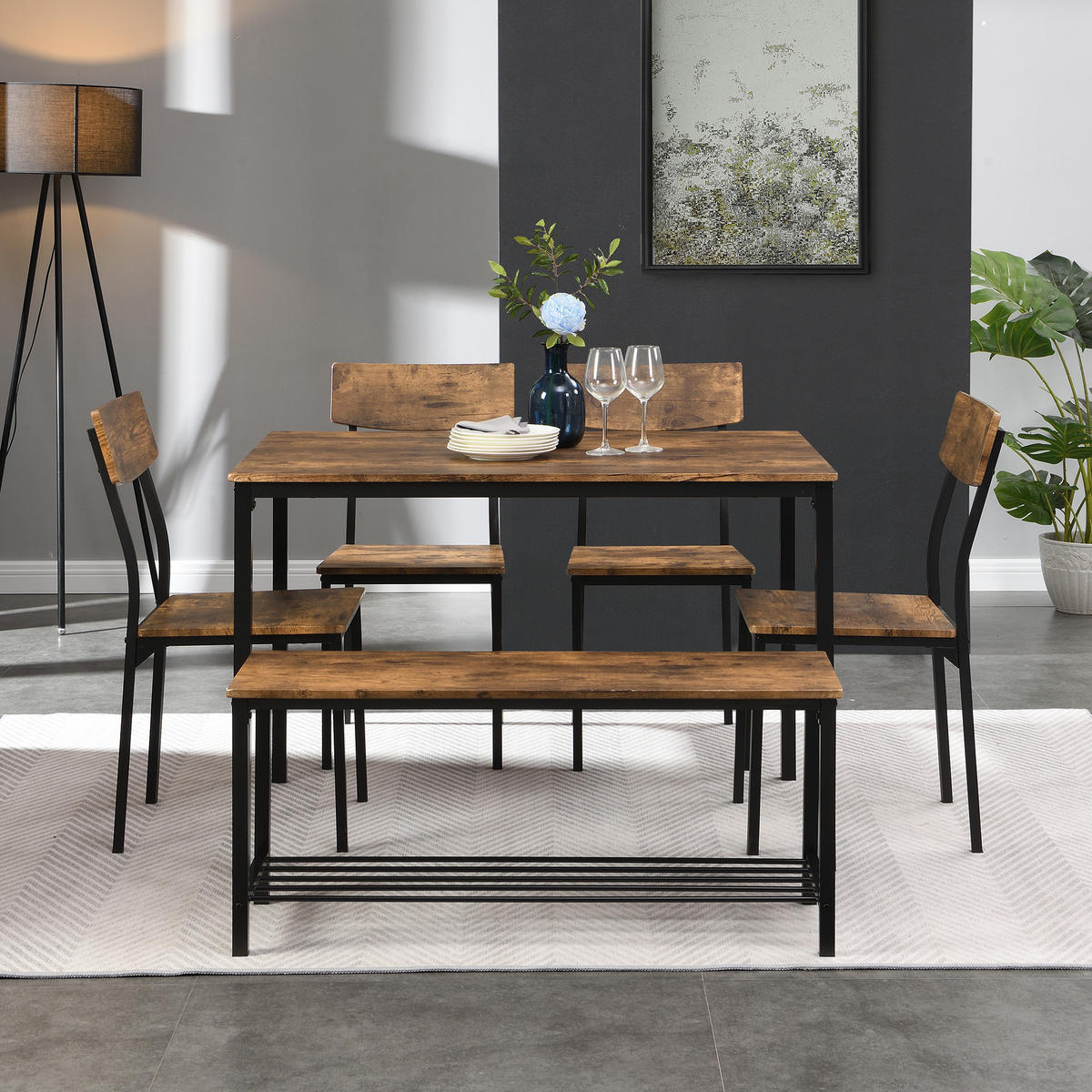 ESSTISCH SET braun - Braun, Holz/Metall (110/75/70cm) - Urban Meuble