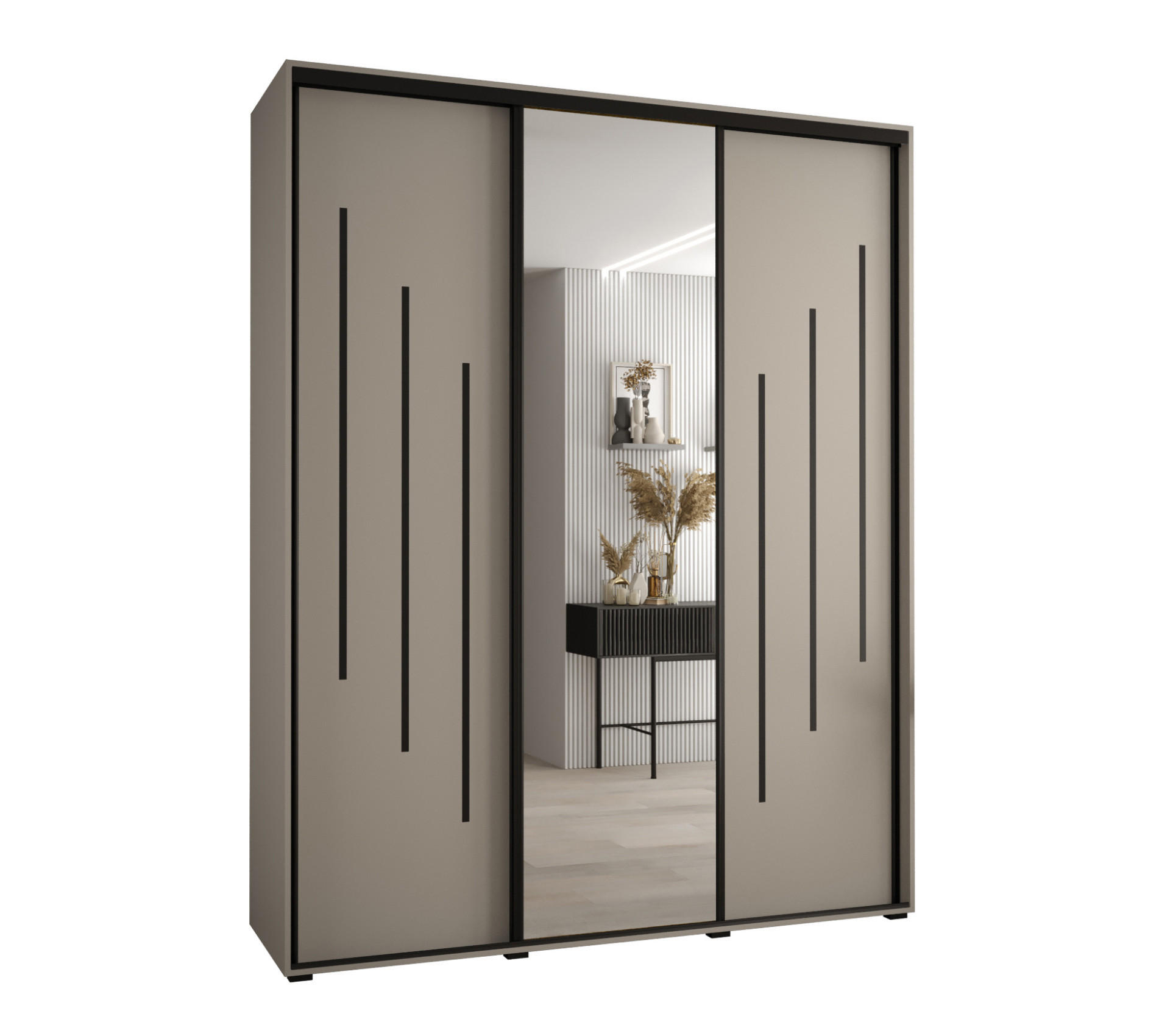 SCHWEBETÜRENSCHRANK 235,2/190/60 2-türig - Kaschmir/Schwarz, Holz/Metall (190/235.2/60cm) - MÖBEL KRYSPOL