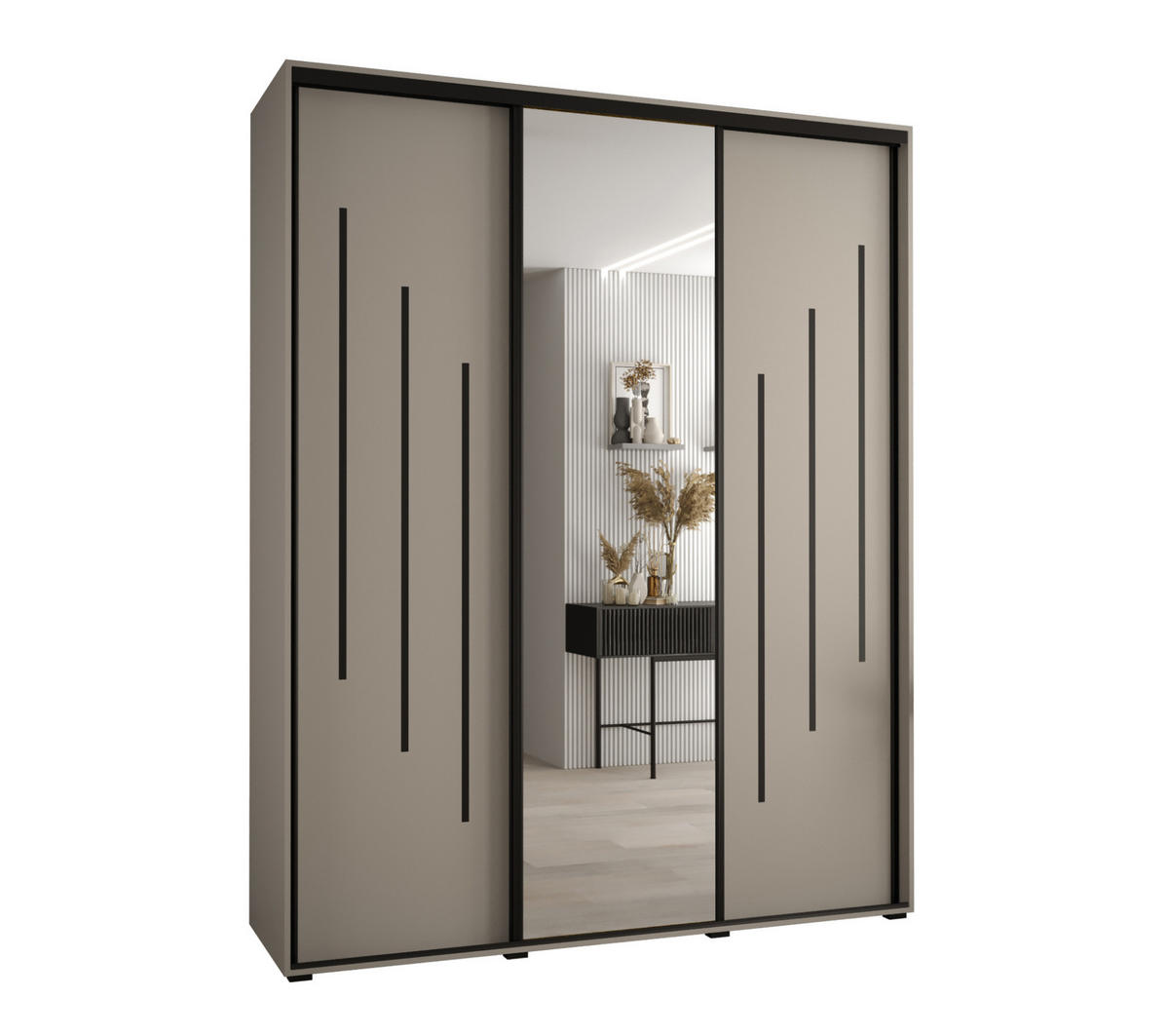 SCHWEBETÜRENSCHRANK 235,2/190/60 2-türig - Kaschmir/Schwarz, Holz/Metall (190/235.2/60cm) - MÖBEL KRYSPOL