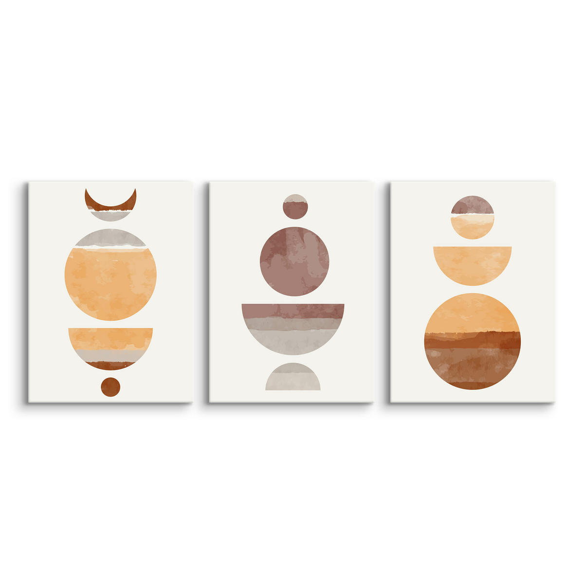 LEINWANDBILDER 3-er Set Aquarell Kreise - Beige/Rot, Textil (90/40cm) - Muralo