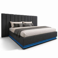 POLSTERBETT mit Stauraum, LED und USB-C 180x200 cm Leinen Grau - Grau, Metall (180/200cm) - Meubliv