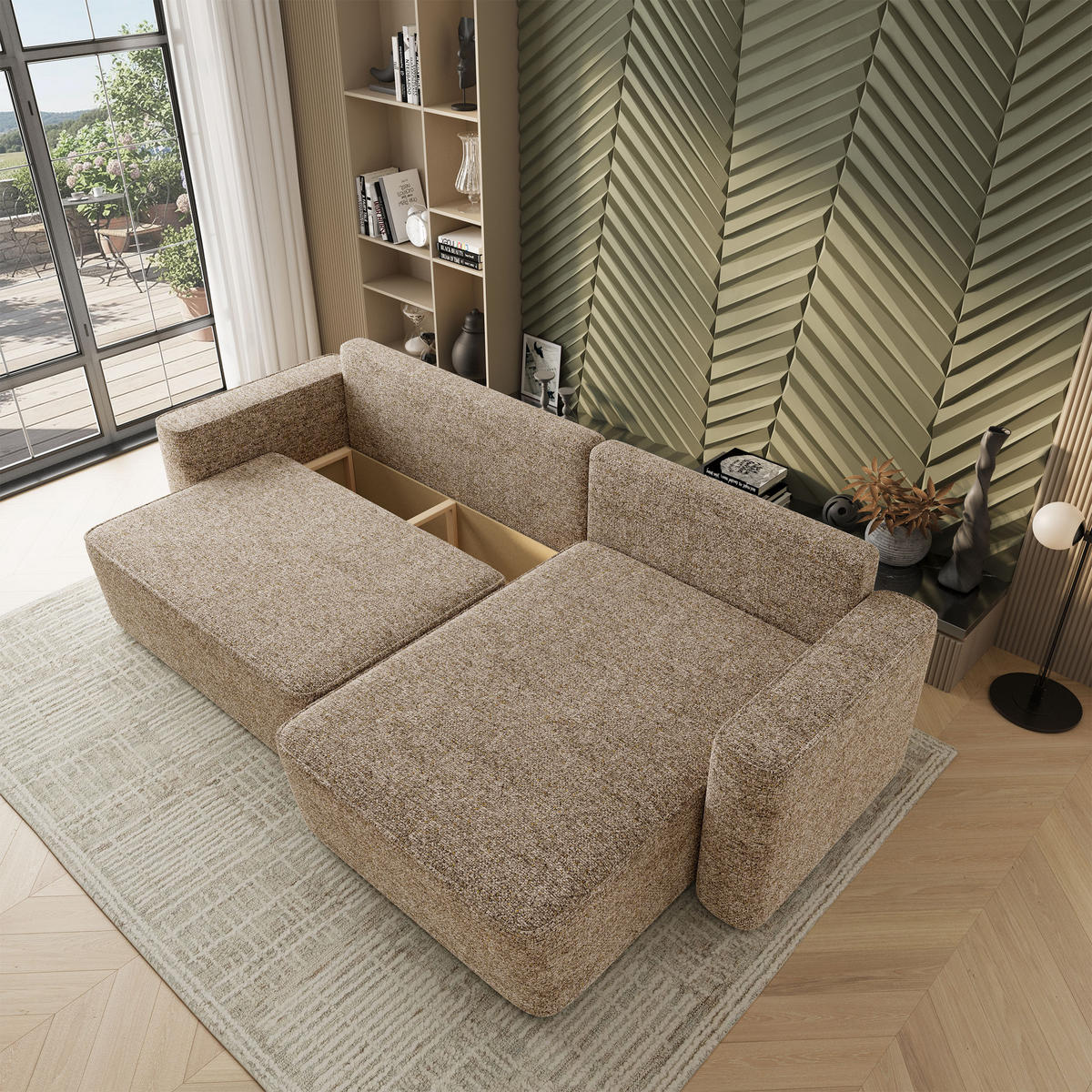 ECKSOFA BELARO BL Beige Chenille mit Schlaffunktion - Beige, Holz/Textil (280/162cm) - MASSENO