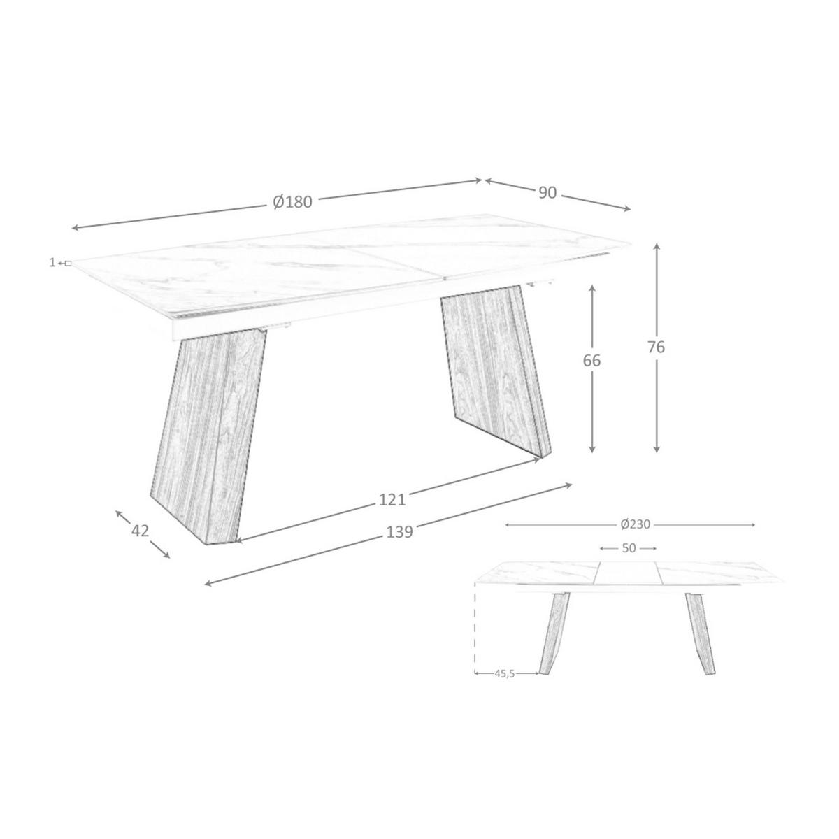 ESSTISCH Ausziehbarer Esstisch ovales Fass Porzellanmarmor aus Walnuss Ø180/90/76 cm - Walnussfarben/Weiß, Holz/Stein (90/180/76cm) - ANGEL CERDA