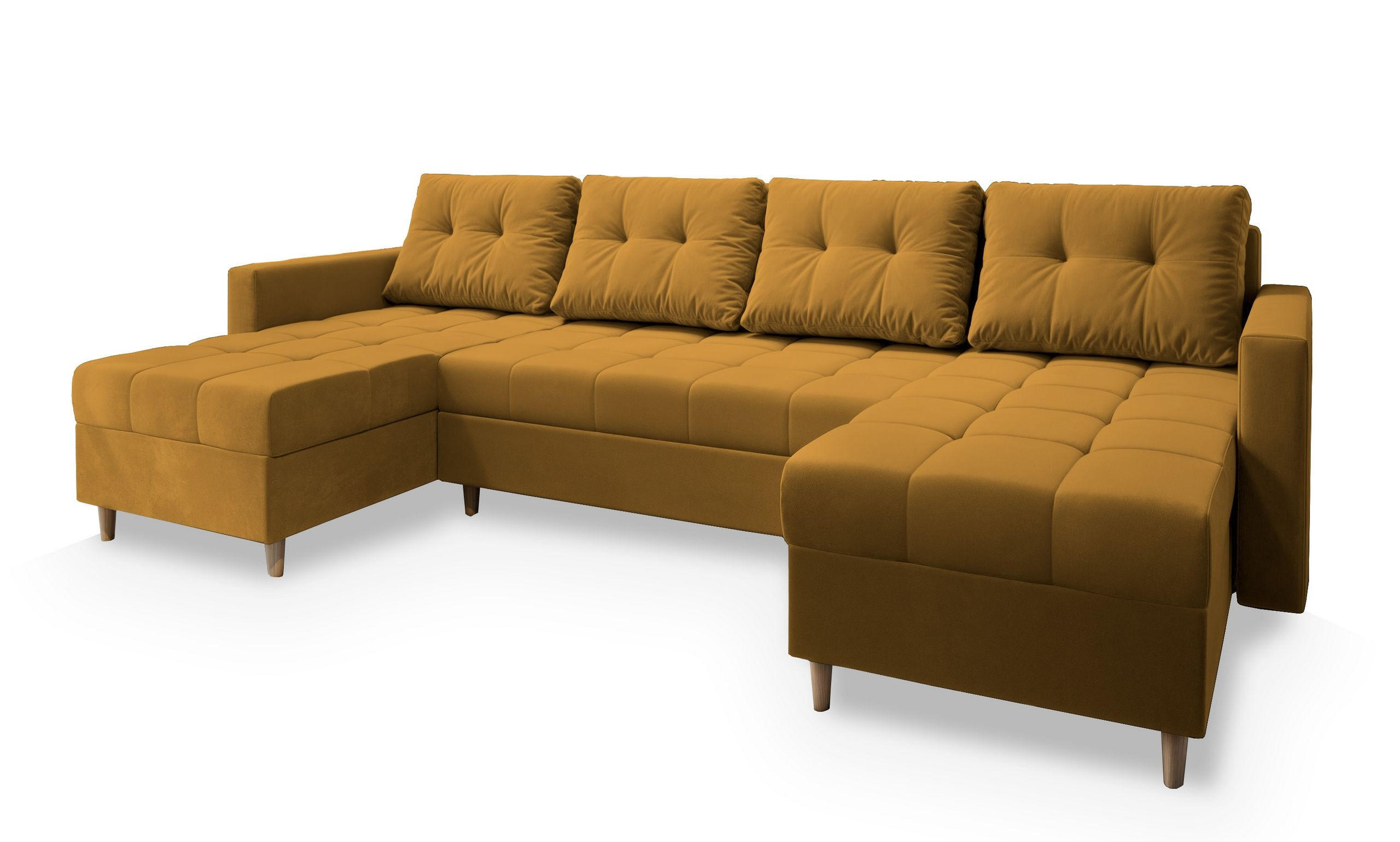 ROHOVÁ SEDAČKA MILO žlutá - hnědá/žlutá, dřevo/textil (285/140cm) - MASSENO