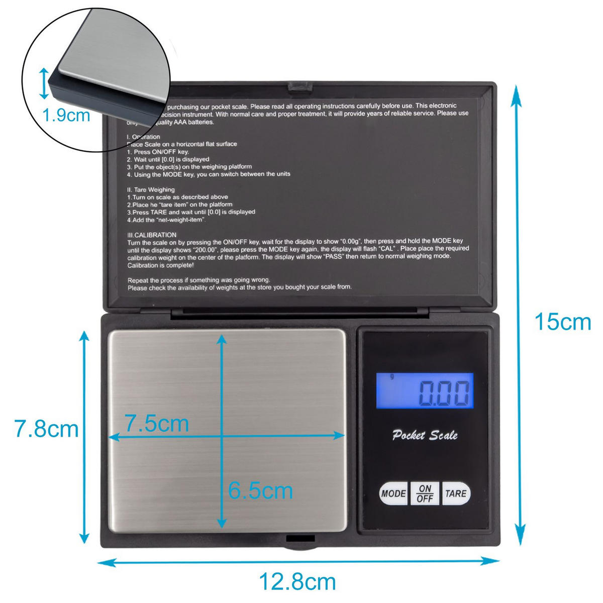 FEINWAAGE mit LCD Display - Schwarz, Metall (7.8/1.9/12.8cm) - Intirilife