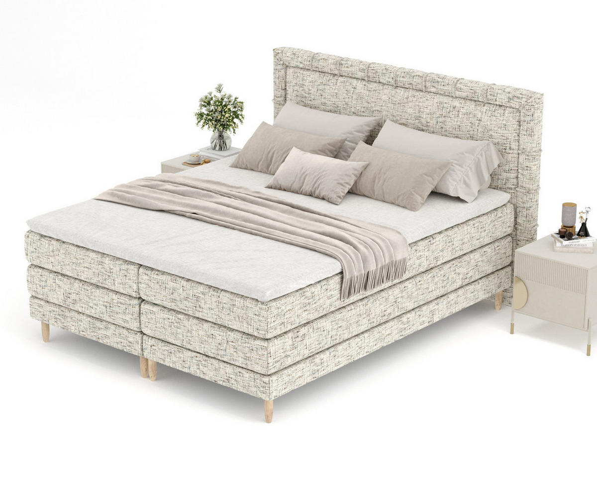 BOXSPRINGBETT Rimini Beige 200/200 cm mit Matratze und Topper - Beige/Naturfarben, Holz/Holzwerkstoff (200/200cm) - Maison de Reve