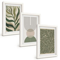 BILDER SET 3er Set - 20x30 cm Weißer Rahmen - Geometrische Blattformen - Weiß, Kunststoff (20/30cm) - TULUP