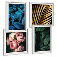 BILDER SET 4er Set - 50x50 cm & 40x60 cm Weißer Rahmen - Blätter und Blüten in verschiedenen Farben - Weiß, Kunststoff (50/50cm) - TULUP