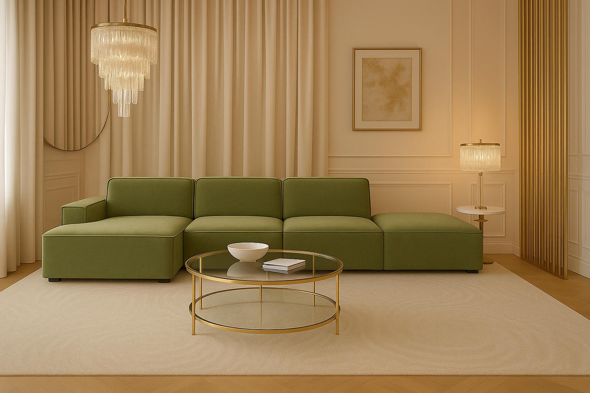 ECKSOFA Cursal L-Form, Stoff Salvador, Olive + Hocker, Links - Olivgrün, Holz (341/166cm) - Kaiser Möbel