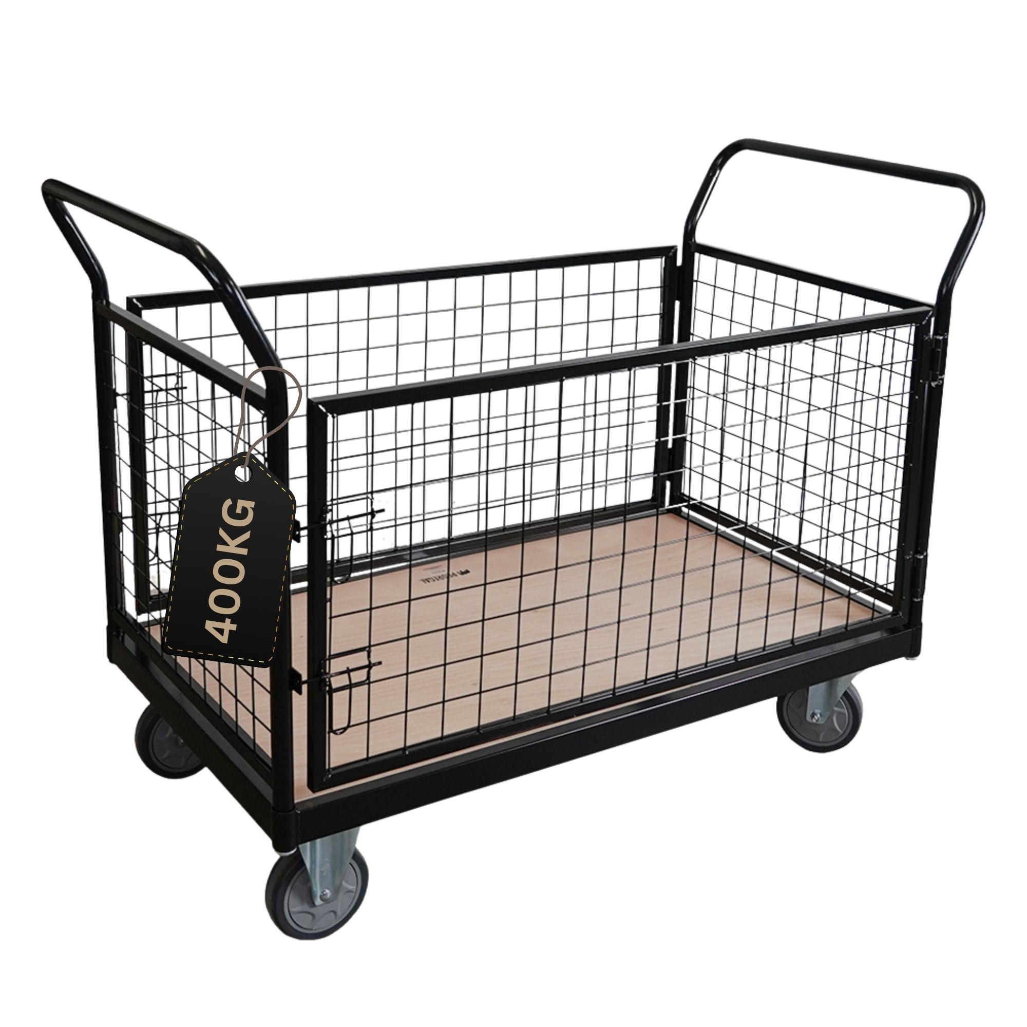 TRANSPORTWAGEN mit abnehmbaren Gitterwänden 104x135x67cm Traglast 400kg Schwarz - Schwarz, Metall (67/135/104cm) - PROREGAL