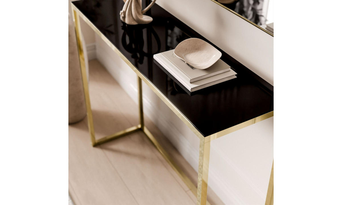 KONSOLE MODERN II GLASS 100/30/79 cm Goldchrom/Schwarz - Goldfarben/Schwarz, Glas/Metall (100/79/30cm) - Lookway