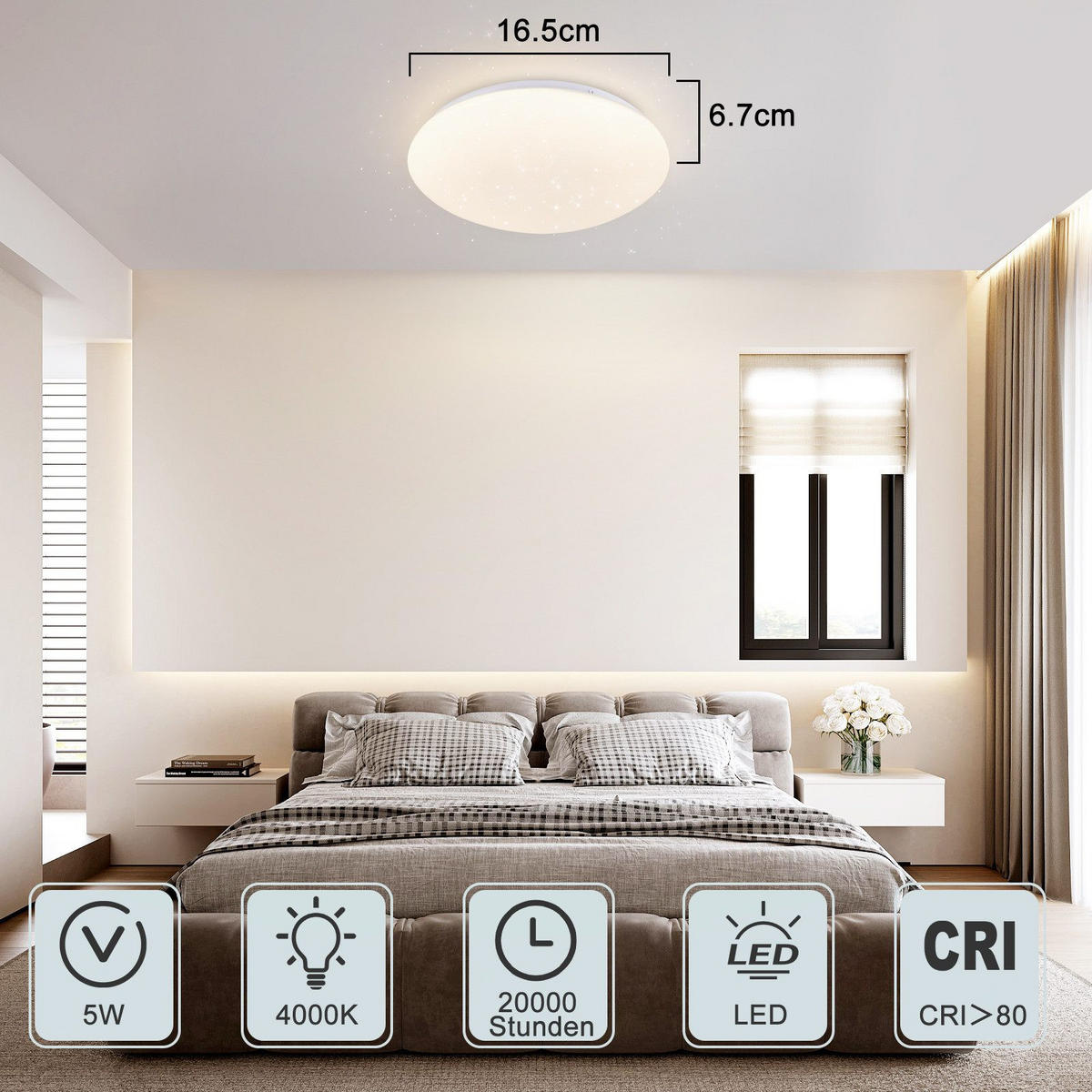 DECKENLEUCHTE LED Wohnzimmer Ø16.8CM - Weiß, Kunststoff (16/16/6.7cm) - ZMH