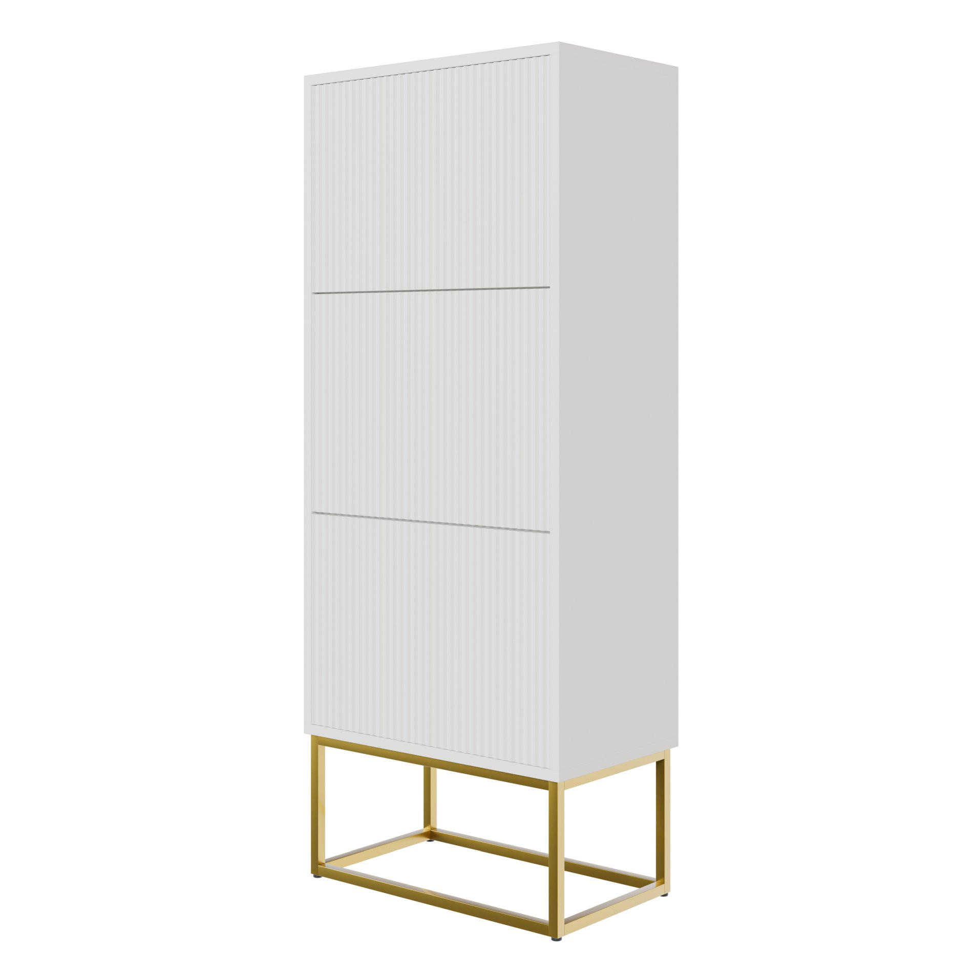SCHUHSCHRANK Veldio mit 3 Klappen Weiß mit goldenem Metallgestell 50 cm - Goldfarben/Weiß, Holzwerkstoff/Metall (50/125/30cm) - Selsey