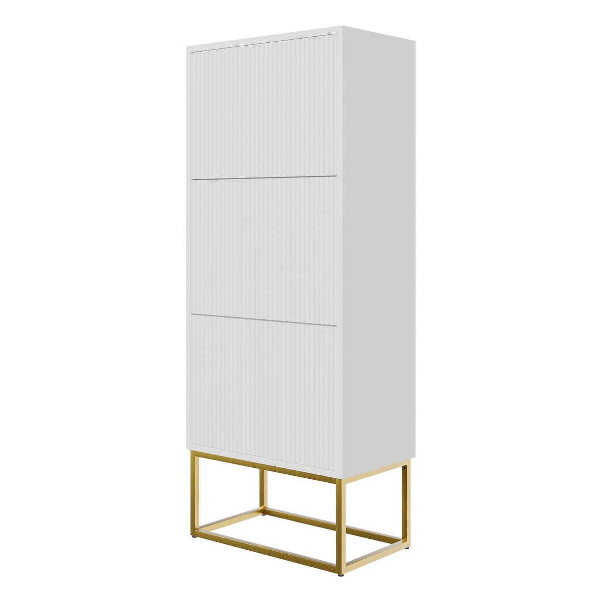 SCHUHSCHRANK Veldio mit 3 Klappen Weiß mit goldenem Metallgestell 50 cm - Goldfarben/Weiß, Holzwerkstoff/Metall (50/125/30cm) - Selsey