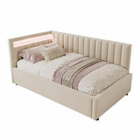 SCHLAFSOFA 90/200 cm in Beige mit LED und Bettkasten Samt - Beige, Holzwerkstoff/Textil (90/200cm) - CHICFURN