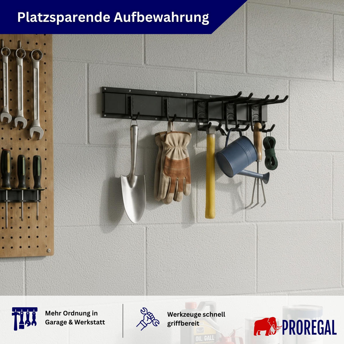 GARAGEN-WANDREGAL FORGE 8-teiliges Set Schwarz Haken Hochbelastbares Werkzeughaken für Garten, Garage - Schwarz, Metall (26/40.5/10cm) - PROREGAL