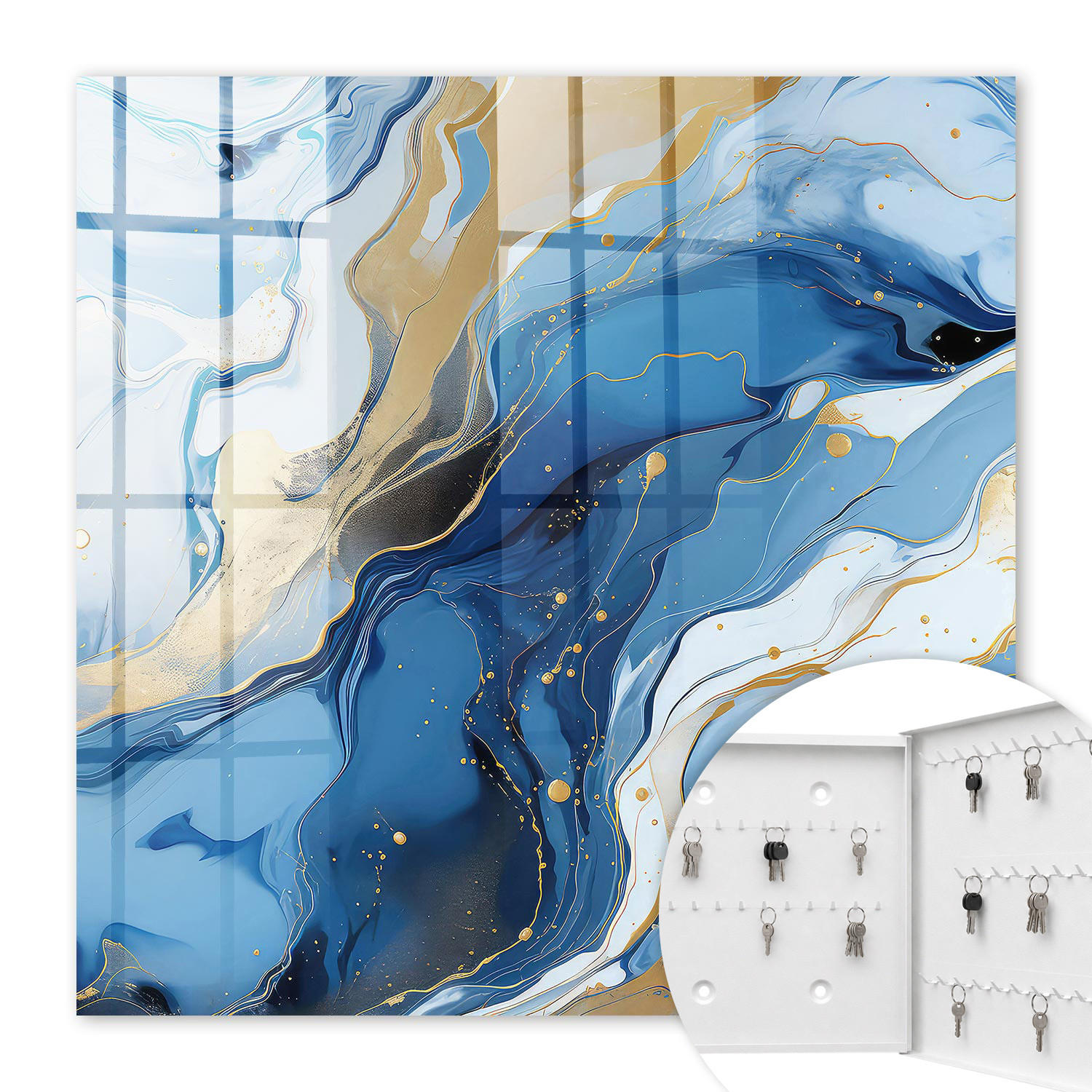 SCHLÜSSELBOX Weiß 30x30 cm – Türöffnung nach rechts - Farbenfroher Wirbel - Blau, Metall (30/30/5cm) - TULUP