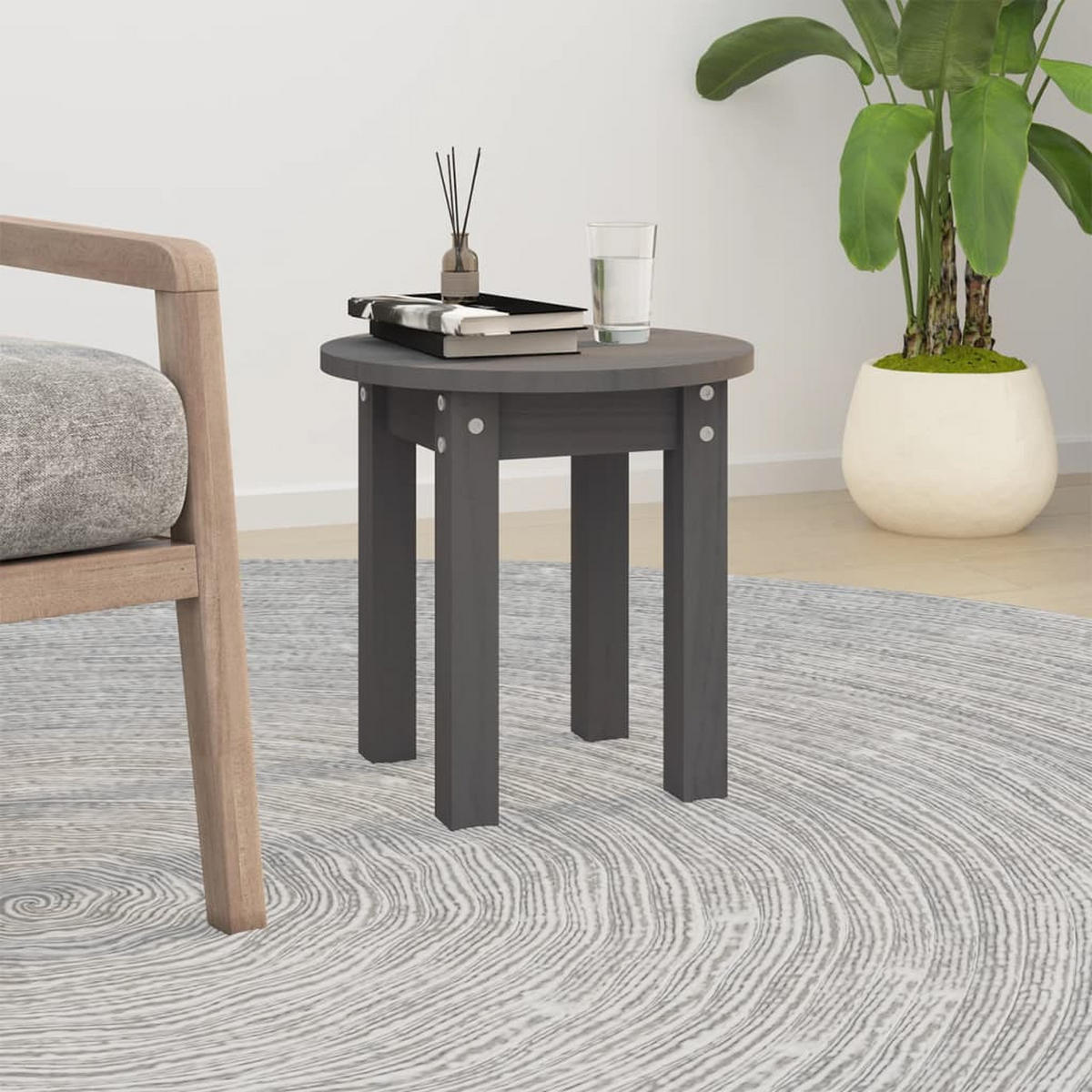COUCHTISCH Grau Ø 35x35 cm Massivholz Kiefer - Grau, Holz (35/35/35cm) - furnicato