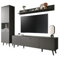 WOHNWAND grau matt 3-teilig 258 cm, Schrankwand mit Struktur - Schwarz/Grau, Glas/Holzwerkstoff (258/195/40cm) - Inn.Furn